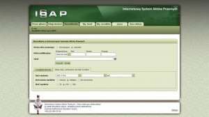 „Demo” projektowanego Internetowego Systemu Aktów Prawnych Kancelarii Sejmu RP. Na ilustracji – nowa wyszukiwarka. Internetowy System Aktów Prawnych © 2008 Kancelaria Sejmu