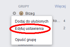 menu kontekstowe grupy