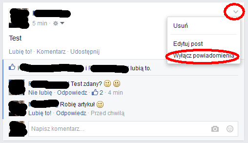 wyłączanie powiadomień treści