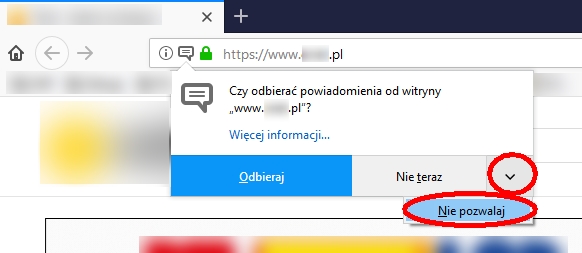 Czy odbierać powiadomienia od witryny – komunikat