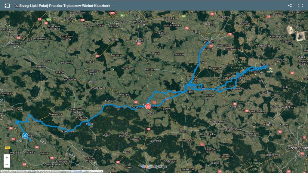 Brzeg-Praszka rowerem mapa ©Google