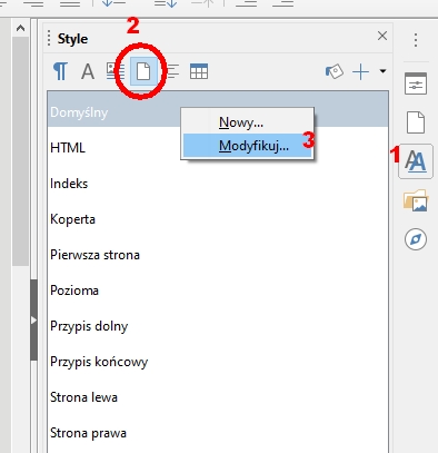 W LibreOffice Writer: edytowanie całych klas styli dla stron