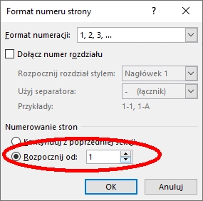 W Microsoft Office Word następnie zmieniamy, aby program rozpoczął numerowanie stron od wybranej liczby W Microsoft Office Word następnie zmieniamy, aby program rozpoczął numerowanie stron od wybranej liczby