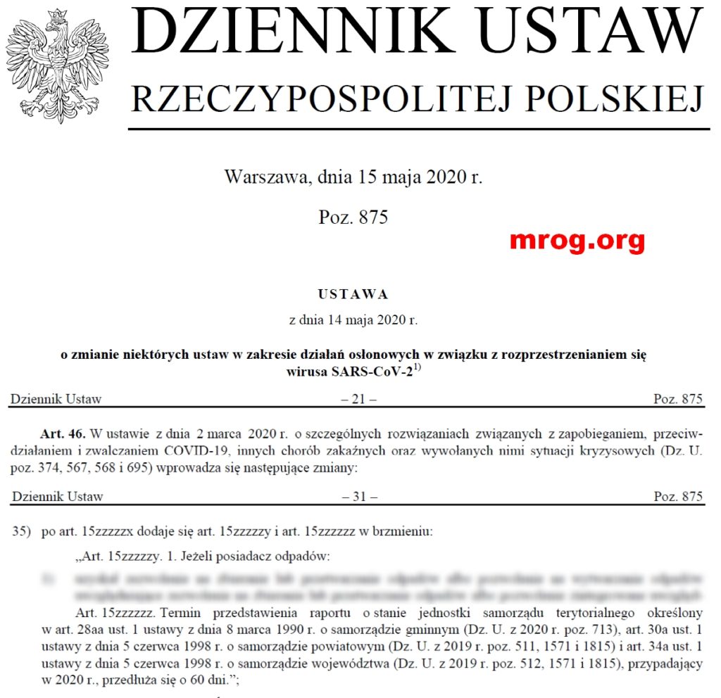 fragment dziennika urzędowego z art. 15zzzzzz