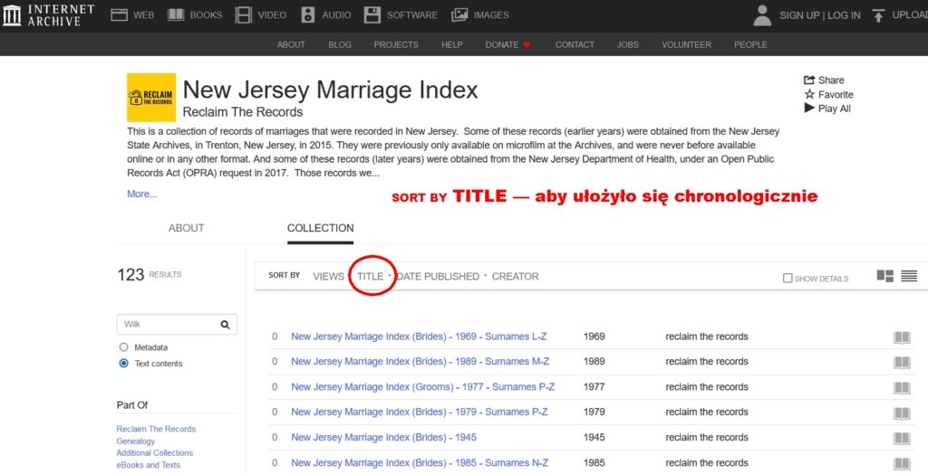 W „Sort by…” klikamy „Titile”, aby wyniki ułożyły się chronologicznie